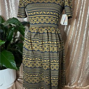 LuLaRoe Black and White Midi Dress with Peter Pan Collar